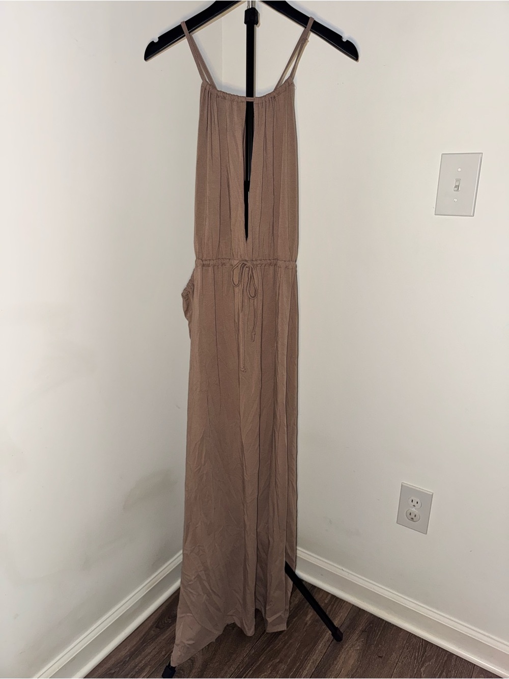 Taupe Sleeveless Drawstring Maxi Dress